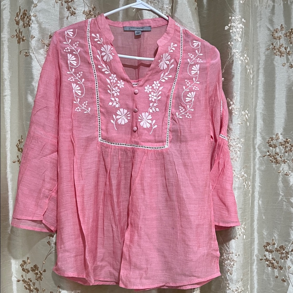 Marc New York Women's Pink Embroidered Blouse
